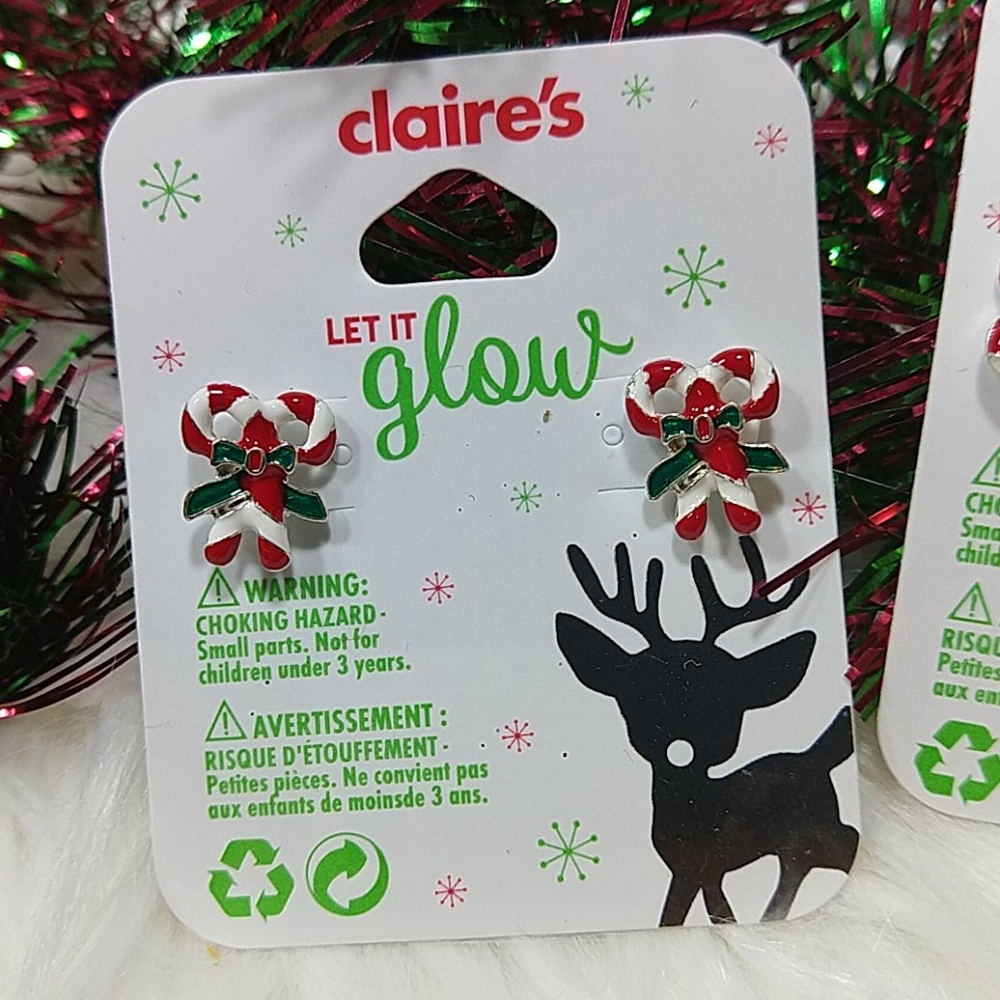 Claire's Candy Cane Christmas Earrings